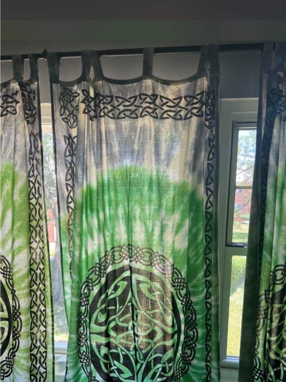 Green Celtic Pattern Tab Top Curtain Panel - Home Accents